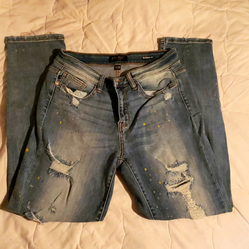 Judy Blues Paint Splattered Distressed Jeans